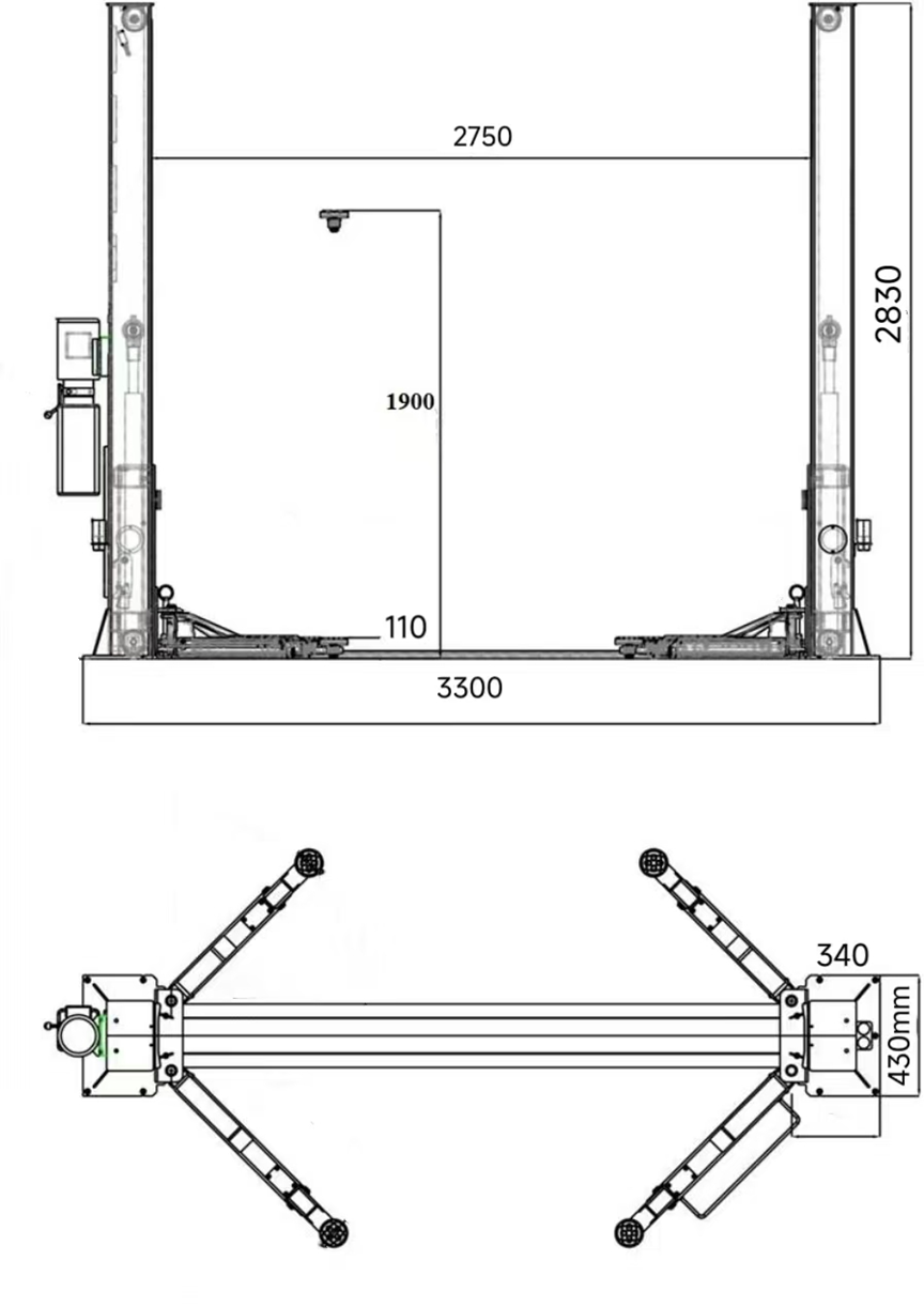 Two-Post Hydraulic Car Lift Double Cylinder 1800mm for Auto Repair Garage