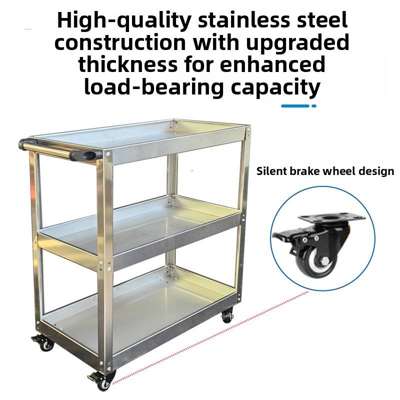 3-Tier Stainless Steel Tool Cart Mobile Workshop Storage Trolley