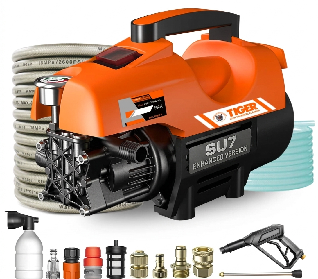 Rongsheng SU7 1600W Electric Portable High Flow Rate Pressure Pump Car Washer with 85/105bar Pressure for Home Use Orange